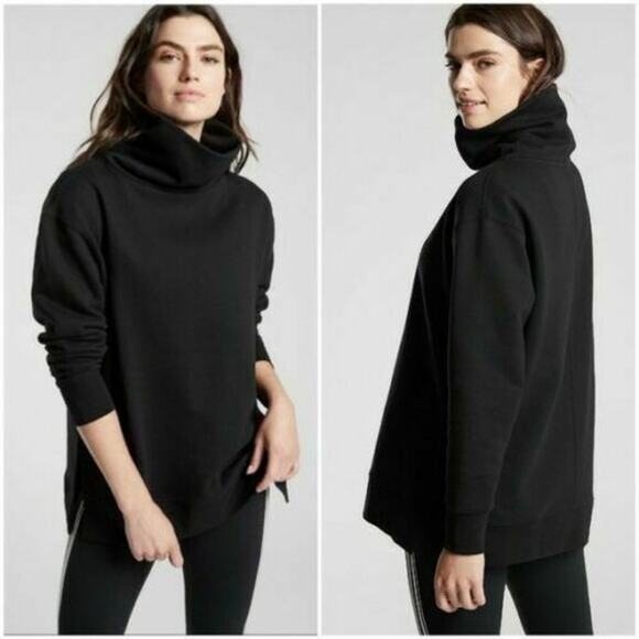 Athleta Tops - Athleta 24/7 Funnel Neck Pullover Long Sleeve Thick Sweatshirt Black Womens XXS